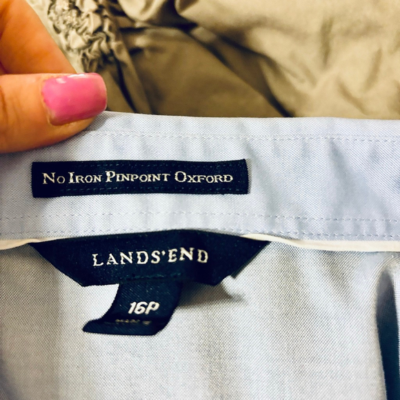 Women's Lands' End Blue No Iron Pinpoint Oxford Button Down Shirt - Picture 6 of 7
